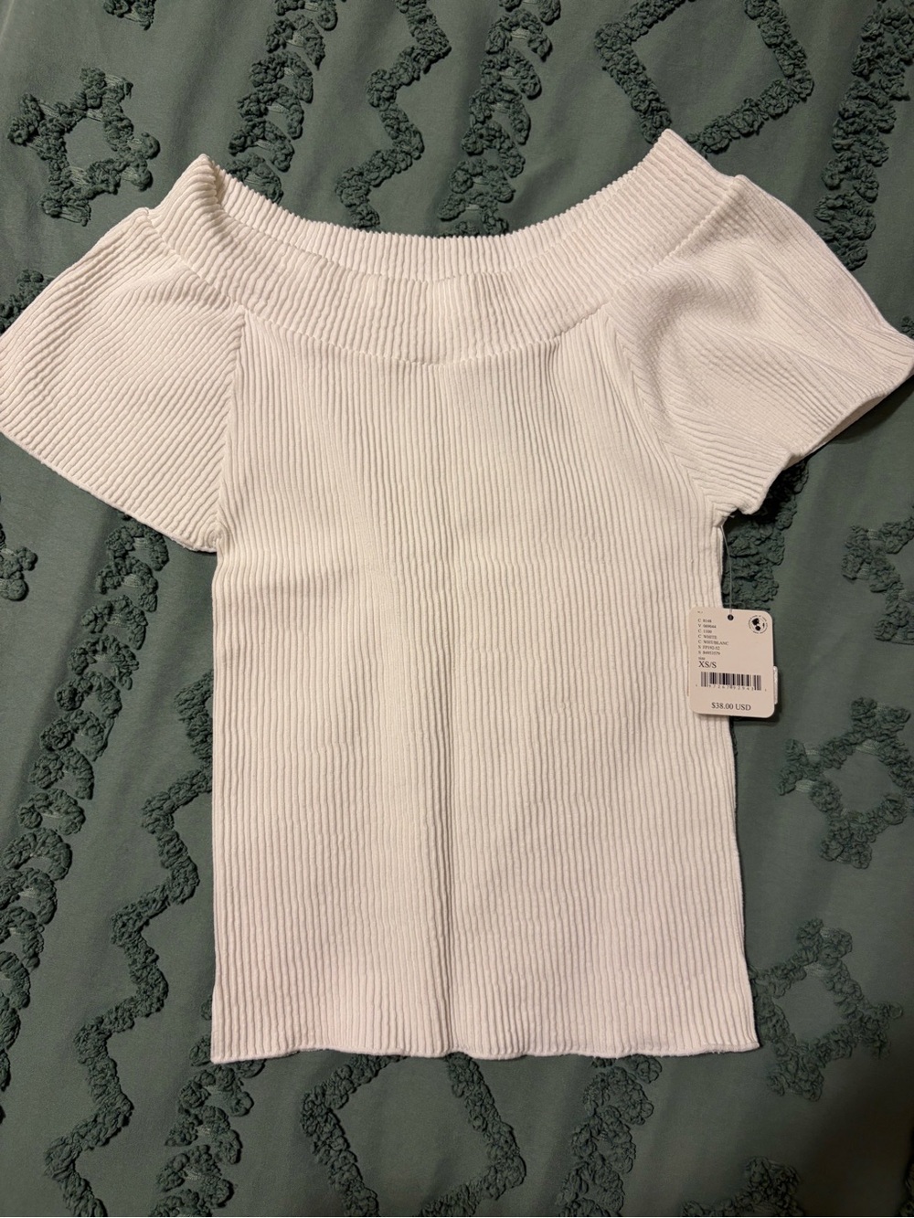 Free People White Off-Shoulder Ribbed Crop Top